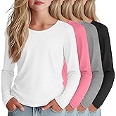 LessonZoo 4 Pack Girl's Long Sleeve Shirts, Crew Neck Basic Tops Soft Layering Tees for Teens Kids Undershirts 5-14 Years