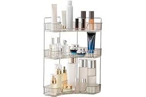 YCIA&DONE Corner Counter Bathroom Organizer Countertop, 3 Tiers Cosmetic Perfume Tray, Vanity Organizers for Makeup, Skincare, Clear Corner Rack for Bedroom, Bathroom, Kitchen(Smoky Gray)