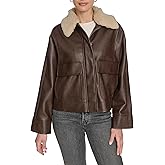 Levi's Women's Relaxed Faux Leather Aviator Jacket With Removable Sherpa Collar