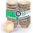 BETTER THAN BAMBOO 50-Pack 2oz Round Palm Leaf Bowls | 100% Compostable, Biodegradable & Eco-Friendly | Microwave-Safe Disposable Bowls for Weddings, Parties, Lunch, Dinner, Birthday, Picnics & Events