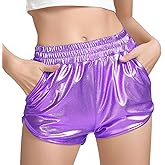 PESION Women's Metallic Shiny Shorts Sparkly Rave Hot Short Pants