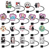 Bulk of Halloween Straw Cover Cap for Stanley Cups, 10mm Silicone Black Straw Covers fit 30&40 Oz Tumbler with Handle, Reusable Straw Toppers for Stanley Tumblers Accessories 20A