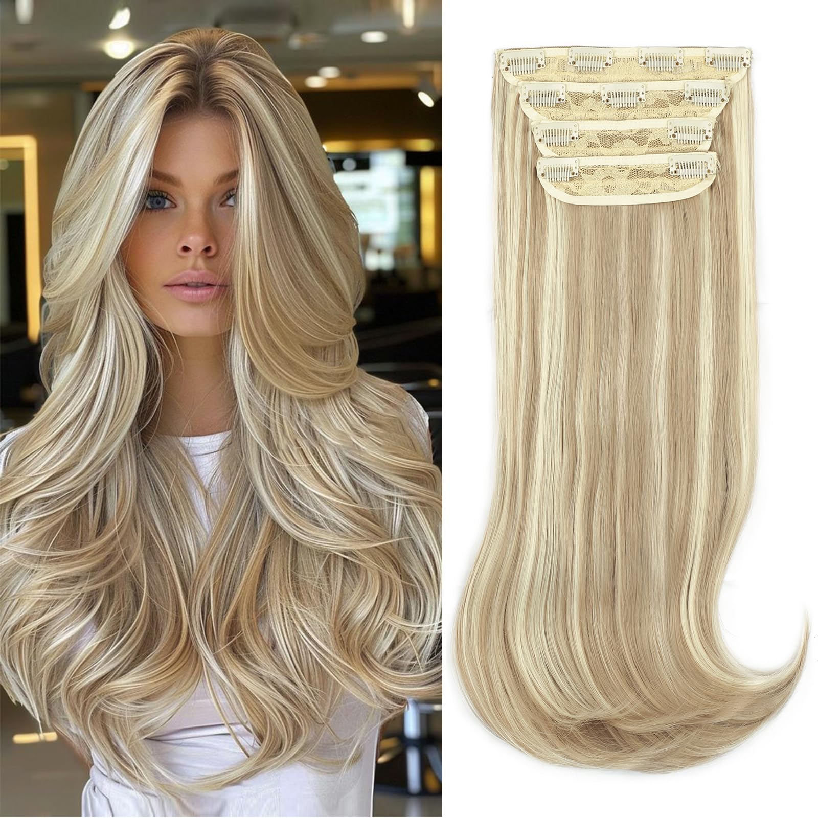 Photo 1 of FREEMEIGE Clip in Hair Extensions 4PCS Thick Long Stright Layered Hair Extensions for Women