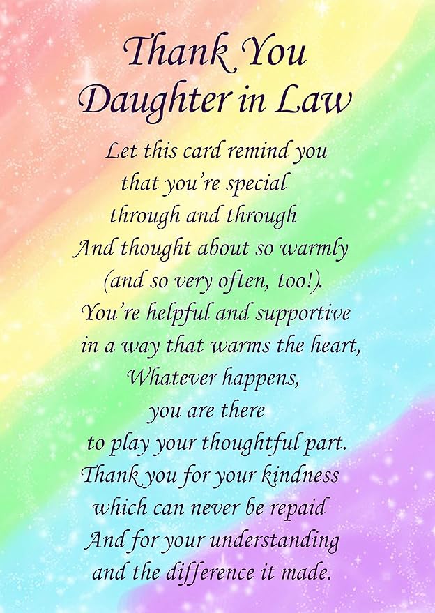 Thank You 'Daughter in Law' Poem Verse Greeting Card Amazon.co.uk