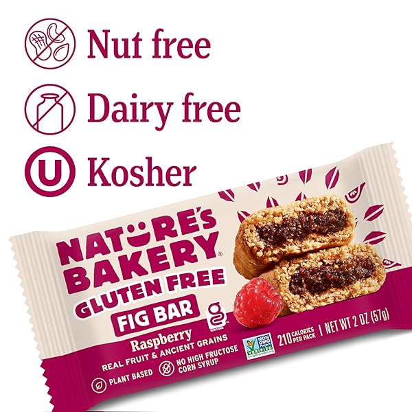 NATURE’S BAKERY GLUTEN FREE FIG BARS, RASPBERRY, REAL FRUIT, VEGAN, NON-GMO, SNACK BAR, 1 BOX WITH 6 TWIN PACKS (6 TWIN PACKS)
