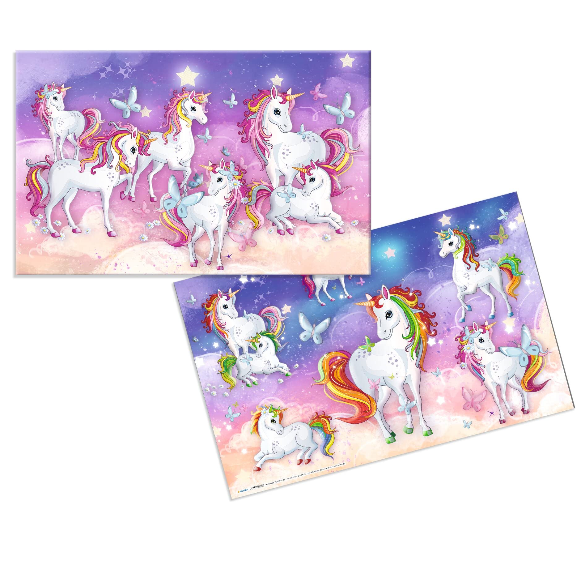 HERMA 19692 Desk Mats Nursery Unicorn, Pack of 3, Wipe-Clean Children's Writing Mats Made of Cardboard, 55 x 35 cm, Double-Sided Motif Table Mat Set for Girls and Boys