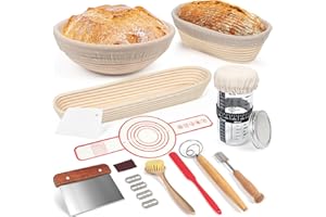 LOKEISNA Sourdough Bread Baking Supplies, Sourdough Starter Kit, 3 Bread Proofing Baskets with Full baking set, Sourdough Starter Jar, Bread Lame, Danish Whisk, Dough Scraper, Wonderful gift for Bakers