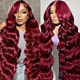 Exquelin 99j Burgundy Lace Front Wigs Human Hair 13x6 HD Body Glueless Lace Frontal Wigs for Women 180% Density Pre Plucked with Baby Hair Wine Red Wigs Human Hair 20 Inch