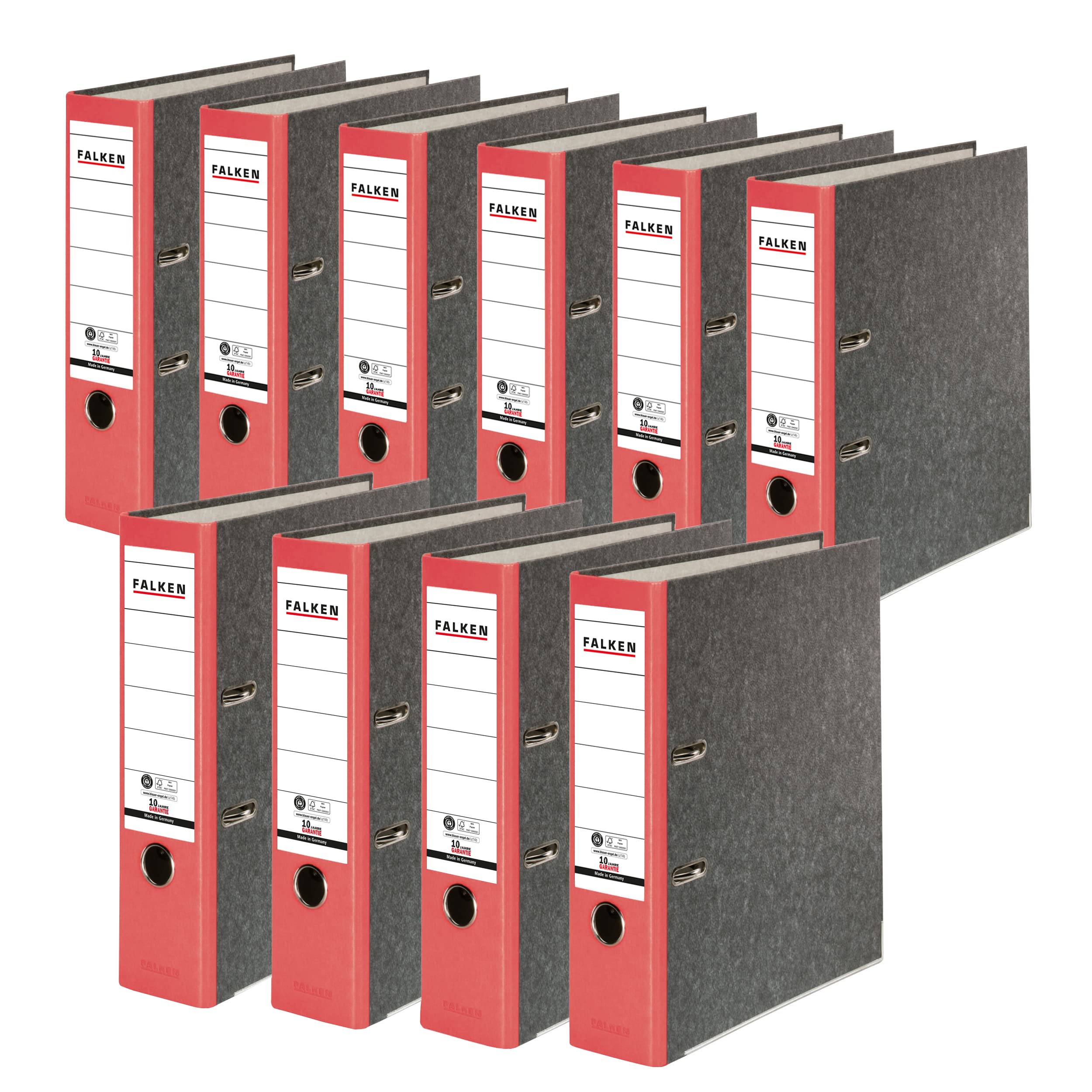 Original Falken pack of 10 recycled folders Cloud Marble. Made in Germany. 8 cm wide DIN A4 red spine ring binder file folder letter file office folder cardboard folder CO2 neutral Blue Angel