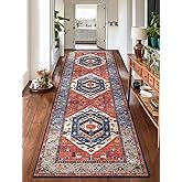 SERISSA Runner Rug for Hallways, 2'6"x10' Washable Non Slip Kitchen Runner Rug, Long Boho Rug Vintage Rust Hallway Stair Ultra Soft Print Floor Carpet for Bedroom Bathroom Laundry Room