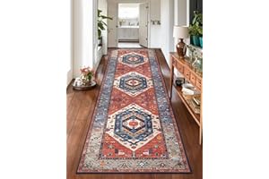 SERISSA Runner Rug for Hallways, 2'6"x10' Washable Non Slip Kitchen Runner Rug, Long Boho Rug Vintage Rust Hallway Stair Ultra Soft Print Floor Carpet for Bedroom Bathroom Laundry Room