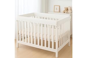 Macardac 4 in 1 Crib Rail Covers for Teething,Soft Breathable Muslin Cover,Crib Rail Guard, Anti-Collision Strip Corner Cover, Crib Teething Cover, Rail Edge Protector Strip, 4 Pcs, White