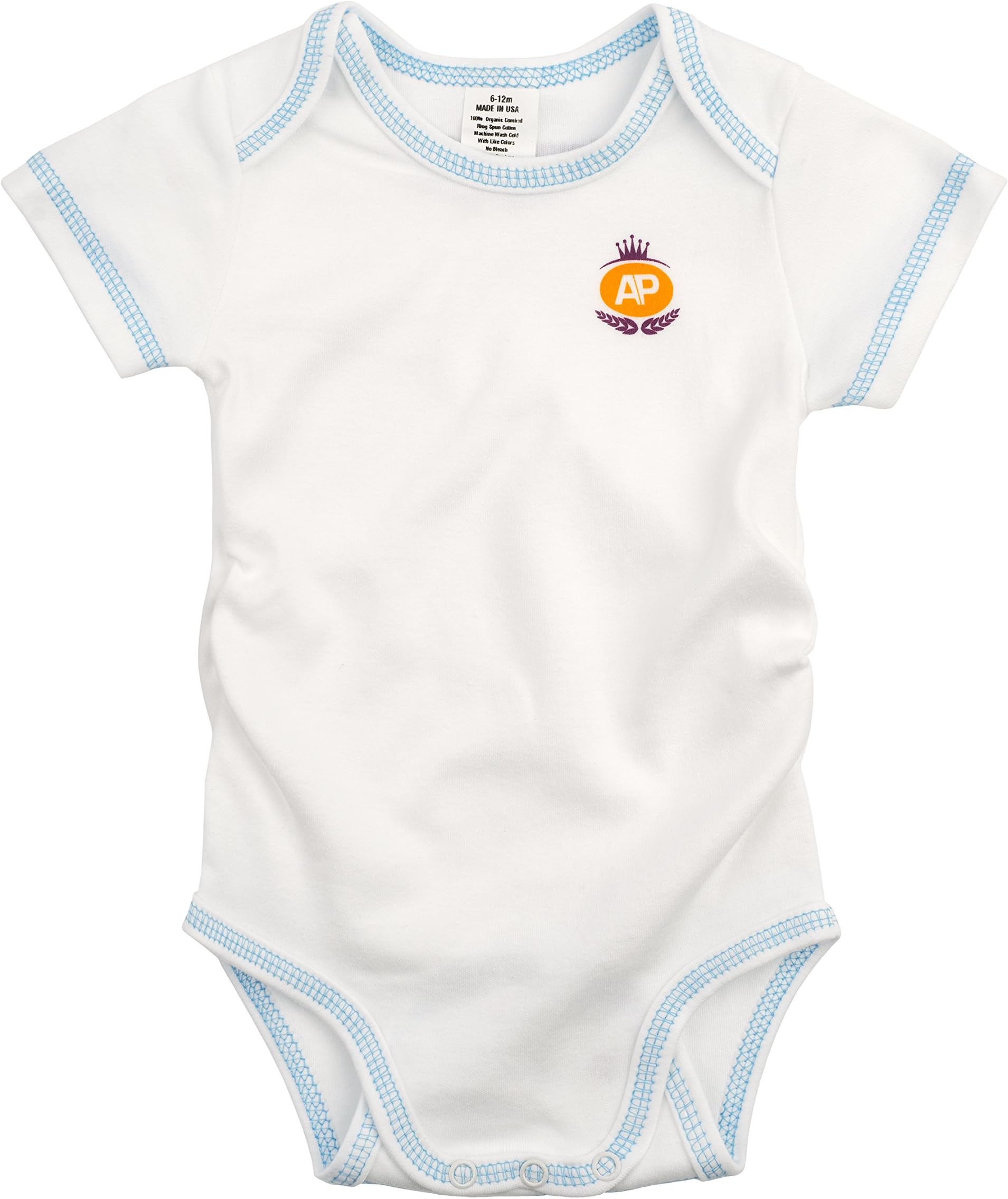 American Posh Baby Short Sleeve Onesie 6-12M White with Blue Stiching