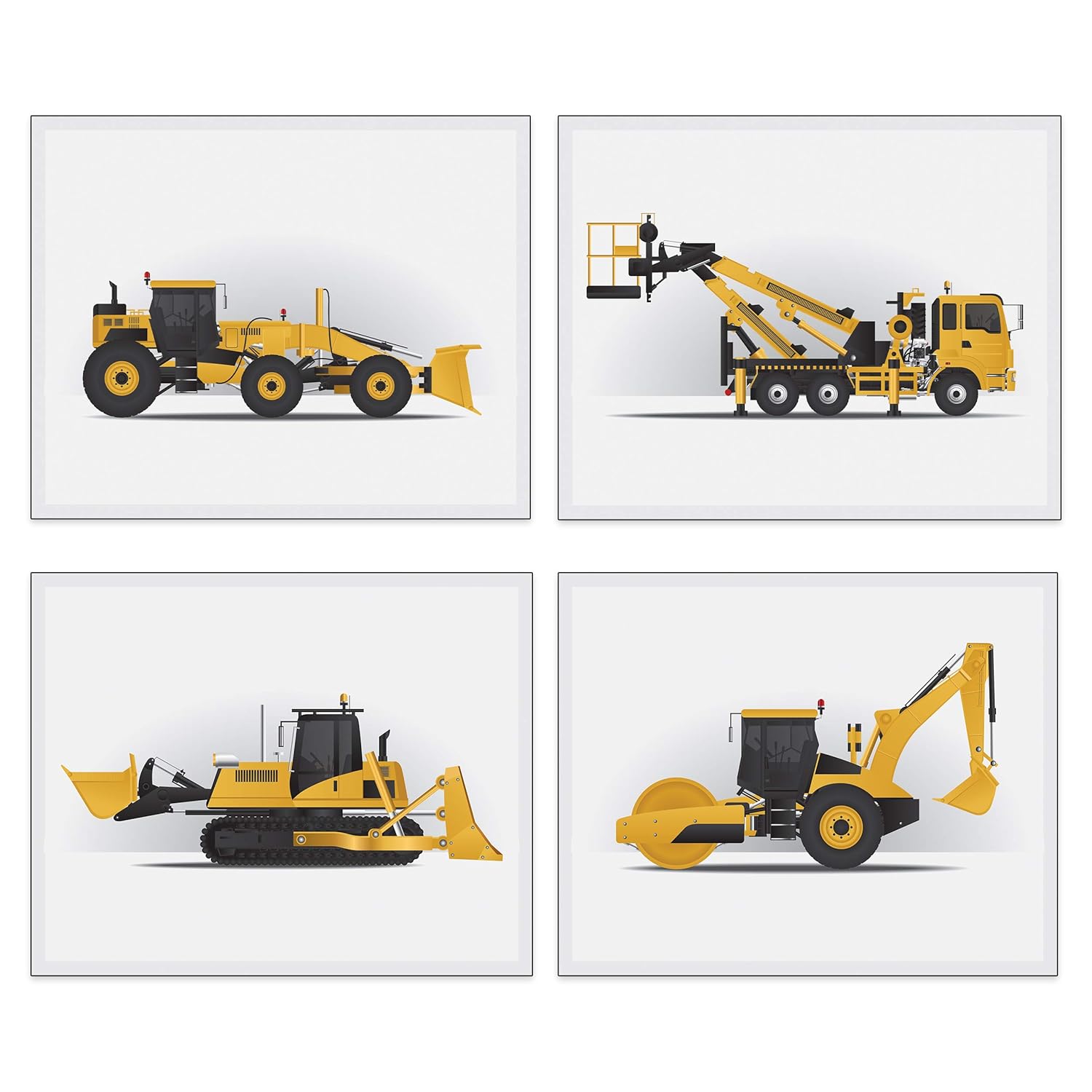 Construction Trucks Wall Art Prints (8x10) by Kiu Designs (Unframed) | Boys Game Room Decor | Playroom | Rec Room Poster | Construction Vehicles Art Prints