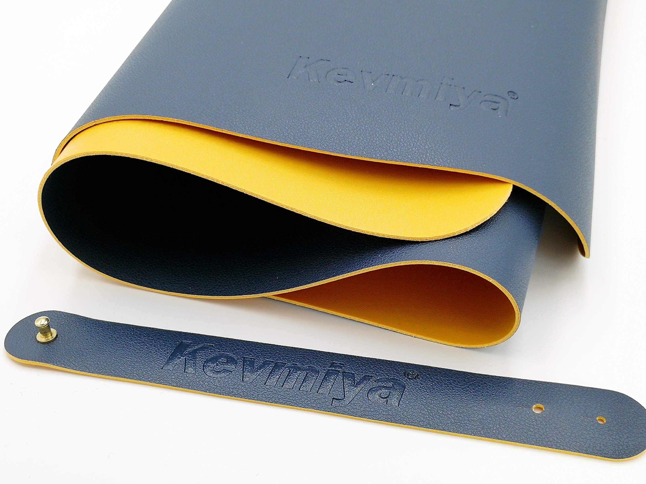 KEVMIYA Pad for Desk with Artificial Leather Material, 31.5X15.74X0.08in, Perfect mat for Home Desk and Office Table, Waterproof and Rectangular with Fillet, Double Sided (Blue+Yellow)