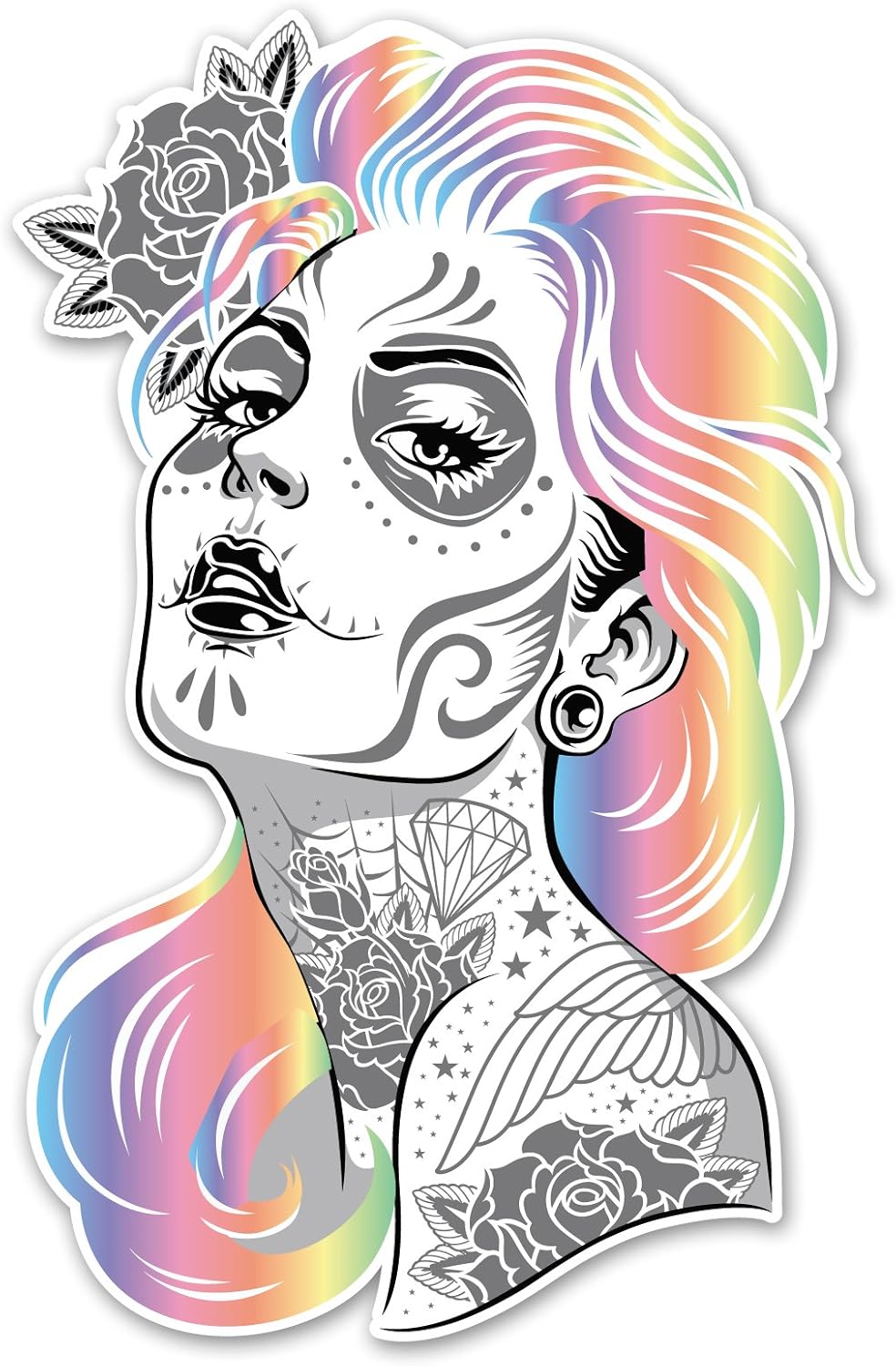 images Girly Sugar Skull Drawing sugar skull girl with colored hair 5 inch full color decal for macbooks or laptops proudly made in the usa from adhesive vinyl