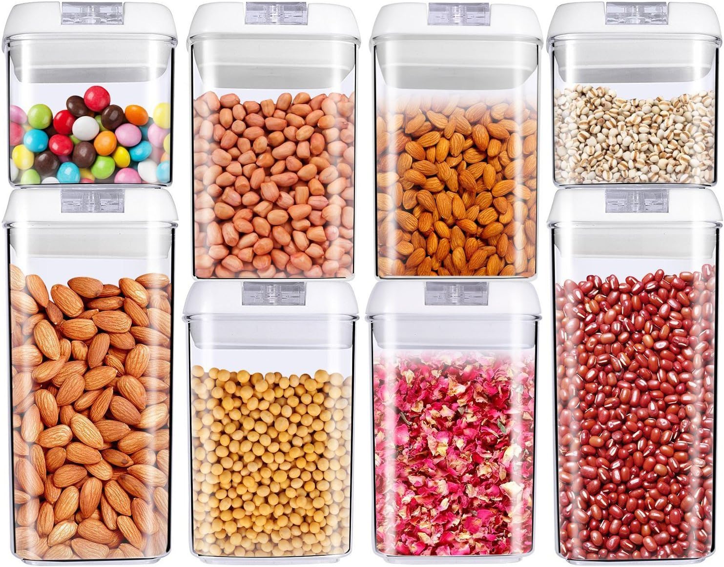 Food Storage Container, OnederHome Air-Tight Cereal & Dry Food Storage Set- 8 Piece Set with Free 20 Pcs Chalkboard Labels - Food Grade Durable Plastic BPA Free - Keep Food Dry & Fresh with Easy Lock