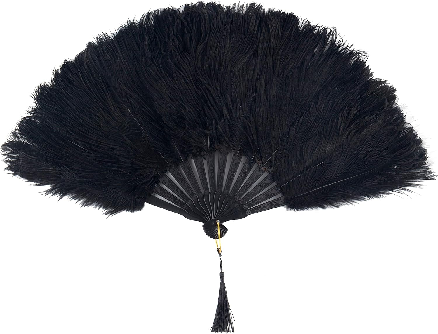 BABEYOND Vintage Style Folding Handheld Ostrich Feather Fan 1920s Flapper Accessories (Black)