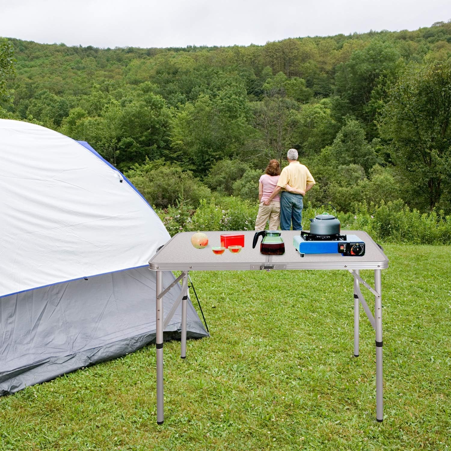RedSwing Aluminum Folding Table 3 Feet Adjustable Height, Lightweight and Portable Camping Table, 36x24 Inches: Kitchen & Dining