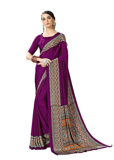 Womens Crepe Silk Printed Saree With Blouse