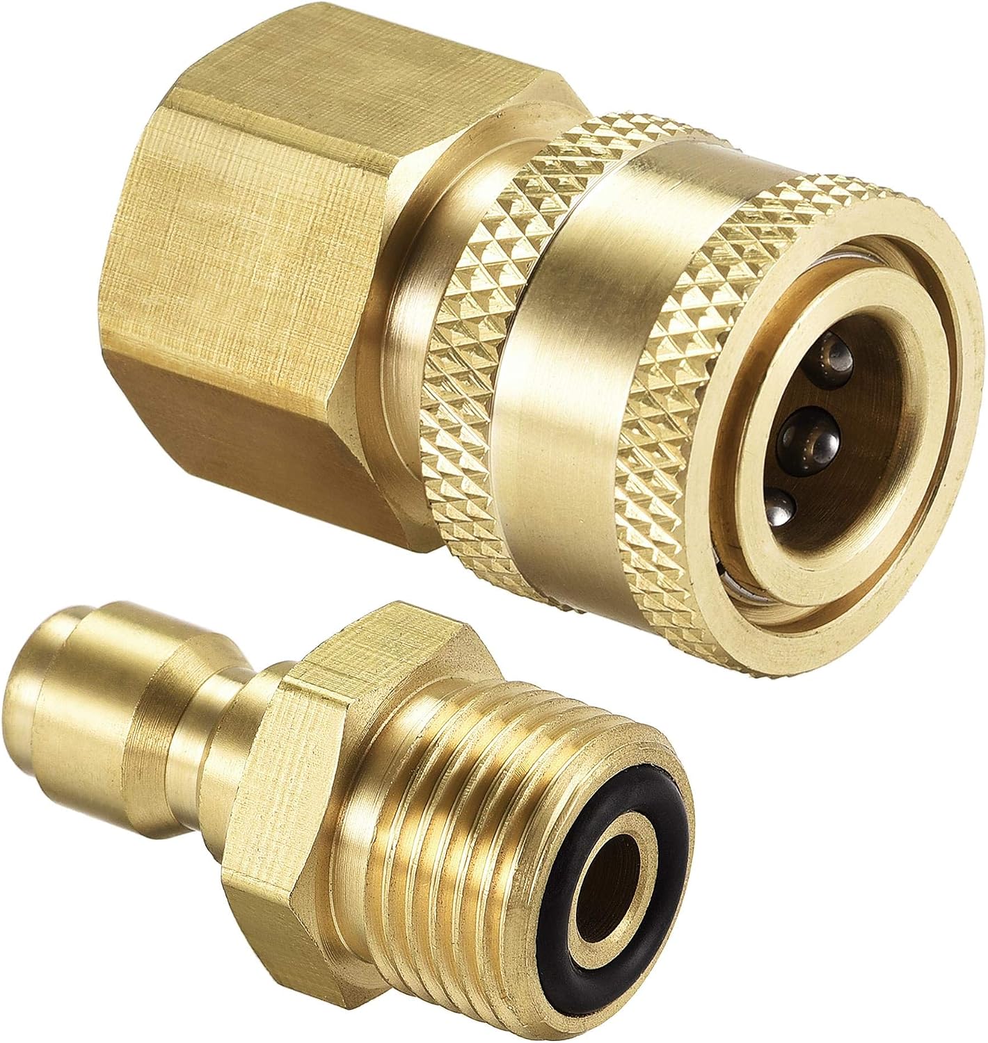 sourcing map Garden Hose Brass Quick Connectors Set Fittings M18x1.5 Male & Female Thread Water Hose Connectors Pressure Washer Adapter