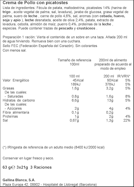 Gallina Blanca Sopinstant - Crema de Pollo con Picatostes - 63 g: Amazon.es: Amazon Pantry