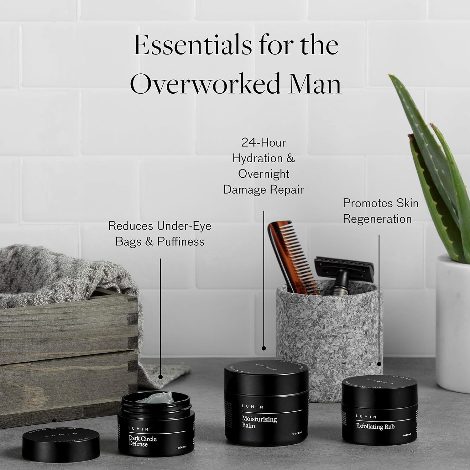 Lumin Boss Trio, Men's Skincare Kit with Moisturiser, Charcoal Scrub & Dark Circle Balm, 3-Step Routine, 3 Products - Image 5