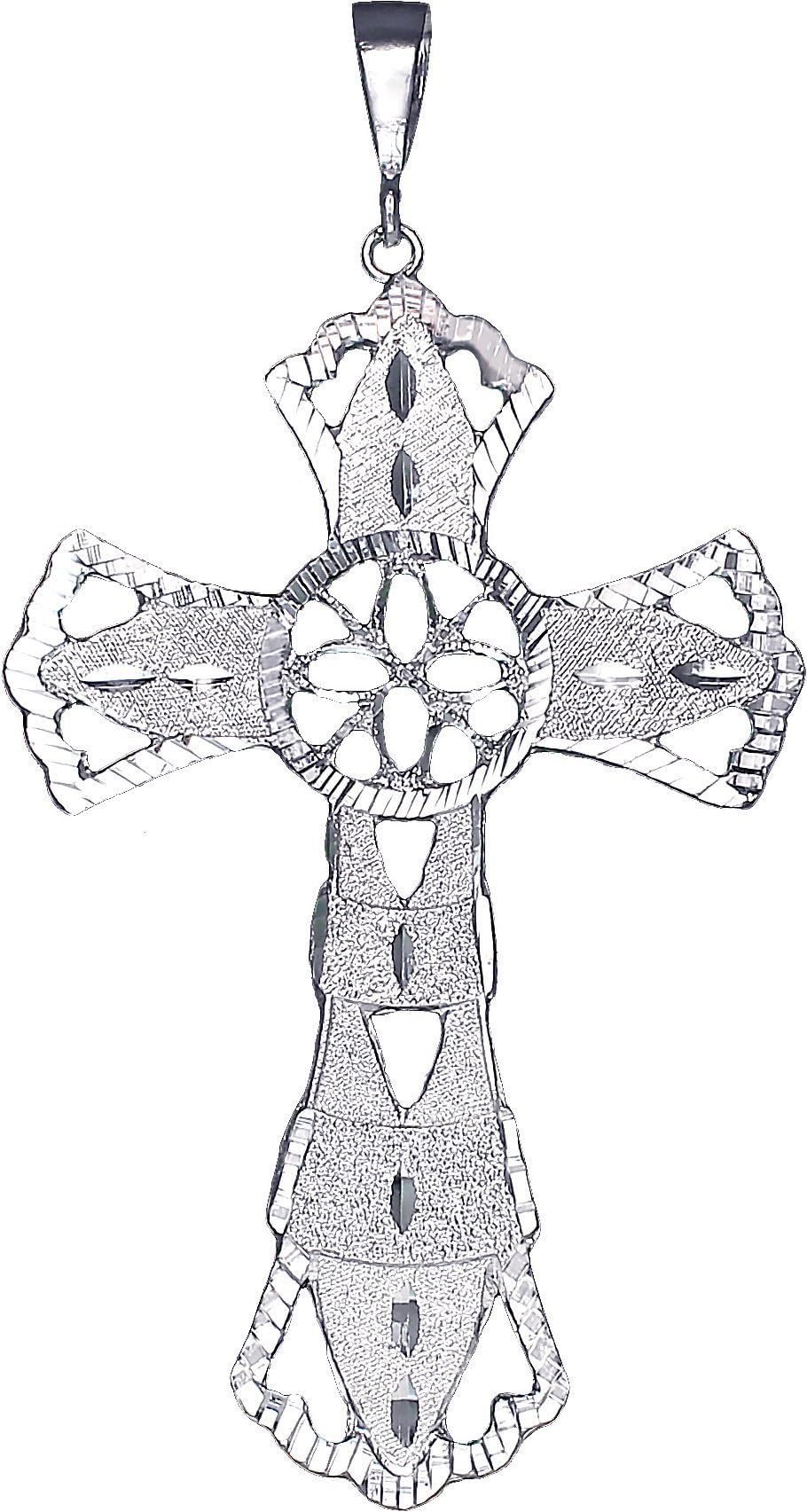 eJewelryPlus Huge Heavy Sterling Silver Cross Without Jesus Pendant Necklace 5 Inches 28 Grams