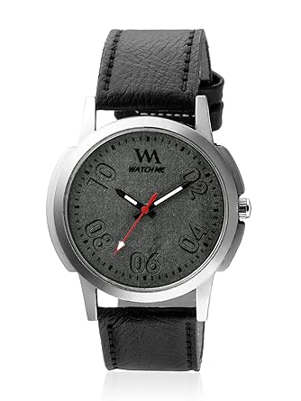 Black Leather Analog Watch for Men wmc-005rp