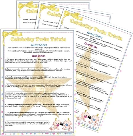 Juego De Preguntas Para Baby Shower De Twin Trivia Opcion Azul Rosa Y Unisex Unisex Amazon Es Bebe