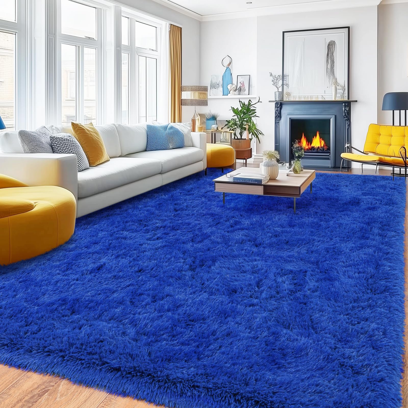 Photo 1 of PIPABOBO Blue Area Rugs 6x9 for Living Room, Large Shag Plush Rug Bedroom Carpet, Non-Slip Modern Fluffy Indoor Floor Rug for Kids Girls Room Dorm Nursery Home Decor Aesthetic