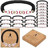 Ecation 20 Set Baseball Bracelets Team Gift Sport Bead Ball Bracelet Bulk Adjustable with Inspirational Card Charm Bracelets for Baseball Birthday Party