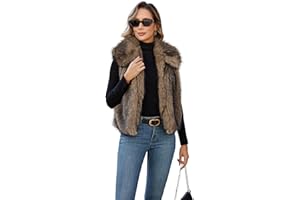 FIOPHY Womens Faux Fur Vest Lapel Collar Sleeveless Open Front Cardigan Top Fuzzy Coats Jacket Fluffy Outwear with Pocket