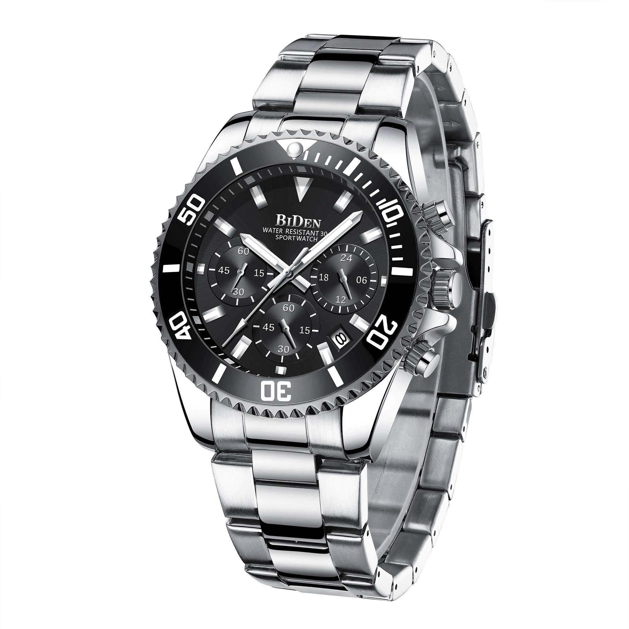 Mens Watches Men Designer Chronograph Military Waterproof Analogue Quartz Watch Men Stainless Steel Wrist Watch Fashion Large Date Watches for Men Black โ image 1