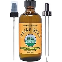 PRIME NATURAL Organic Hemp Seed Oil 4oz - USDA Certified - Sativa Oil - Pure, Cold Pressed, Virgin, Unrefined, Vegan, Food Gr