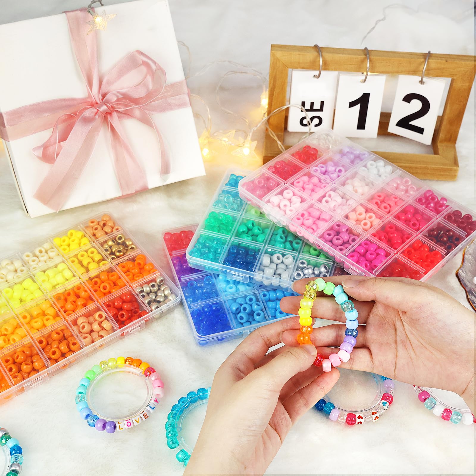 Redtwo 96 Colors Pony Beads for Bracelet Making Kit, Rainbow Kandi Beads Bulk Hair Beads Friendship Bracelet Kit, Craft Gifts Set for Girls