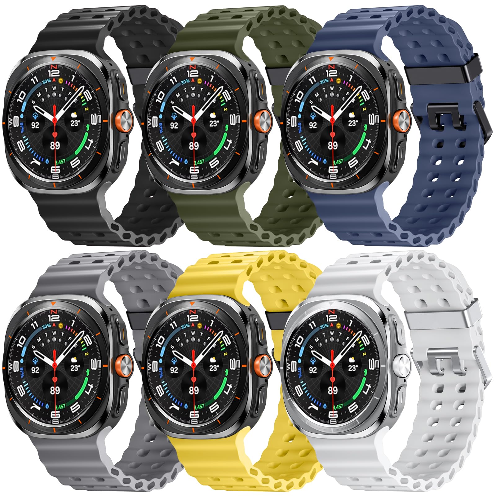 Adorve Compatible with Galaxy Watch Ultra Bands (2025/2024), Rugged Soft Marine Silicone Waterproof Breathable Ocean Sport Wristband for Samsung Ultra Watch Band 47mm Men Women
