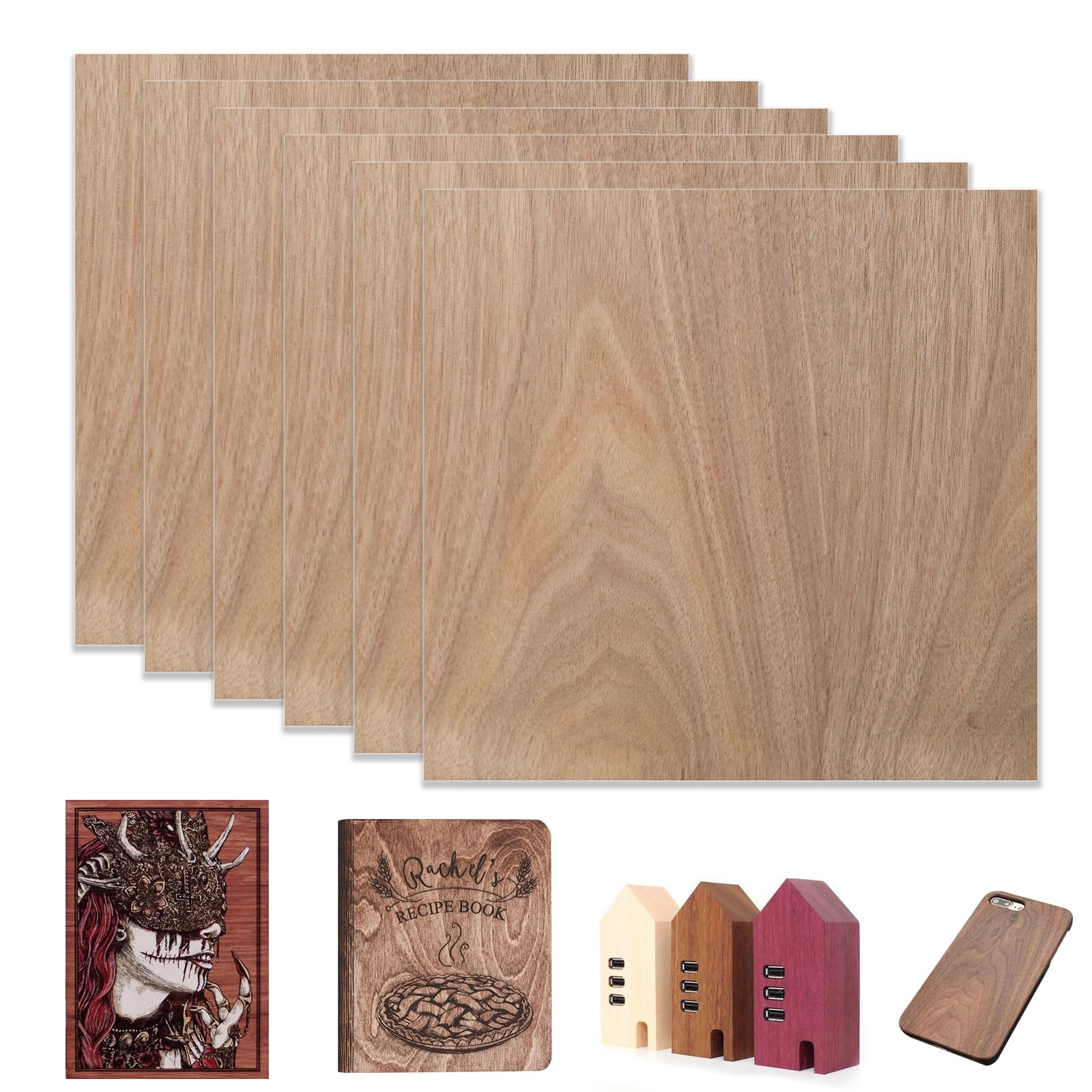 6 pieces Black Walnut Plywood, 30cmx30cm Unfinished Wood for Laser Engraving CNC Cutting Crafts Painting