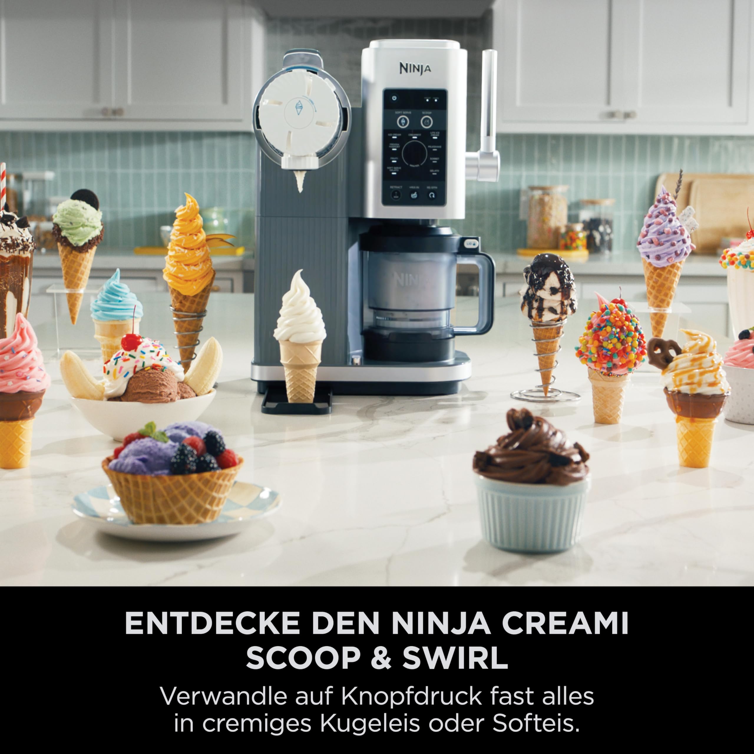 Ninja CREAMi Scoop & Swirl Eismaschine mit 2 Behältern, 13 Funktionen, für Eiscreme, Softeis, Gelato, Sorbet, Milchshakes und mehr, mit Mix-In-Funktion, Platinsilber, NC701EU 9