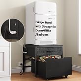 MAJALiS Mini Fridge Riser Stand Table Cabinet Shelf with Storage Space | Beverage Station To Go Over Small Refrigerator With Power Outlet, Metal Minifridge Organizer For Dorm, Office, College
