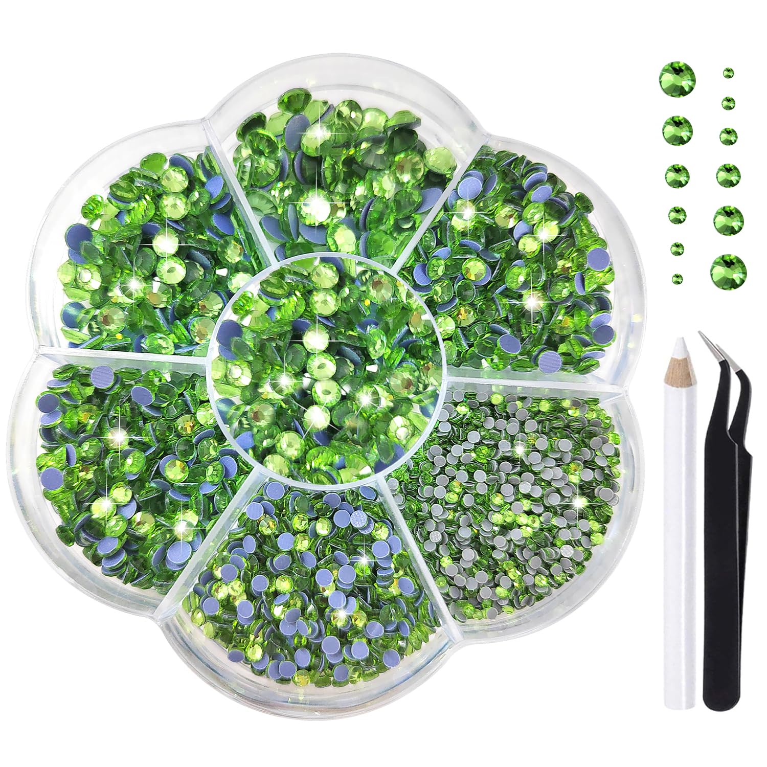 Liliume 5000pcs Hotfix Rhinestones Light Green Rhinestones 10 Colors 6 Sizes 2mm 3mm 4mm 4.8mm Glass Rhinestones Round Rhinestones for Clothes Shoes and DIY Crafts(Light-Green)