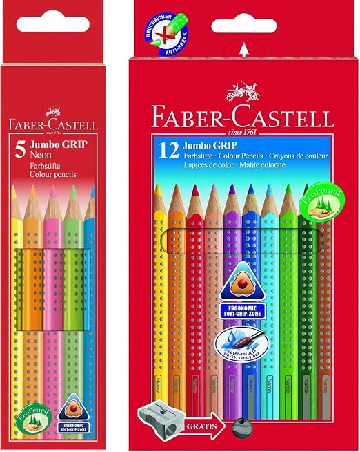 Faber-Castell - Crayons de couleur JUMBO GRIP, étui en carton de 12