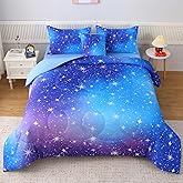 JQinHome Twin Ombre Blue Comforter Set, 6 Piece Bed in A Bag 3D Colorful Bedding Sets for Teen Girls (1 Comforter,2 Pillowcases,1 Flat Sheet,1 Fitted Sheet,1 Cushion Cover)(Star Blue)