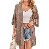 GRACE KARIN Womens Summer Short Sleeve Crochet Cardigan Sweaters Lightweight 2026 Oversized Knit Boho Kimono Cardigans