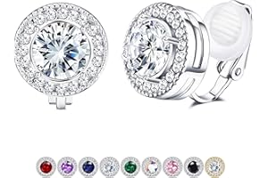 FASACCO Clip On Earrings for Women Lightweight Clip on Rhinestone Non Pierced Clip Earrings Crystal Wedding Formal Earrings Birthstone Earrings (With Box)