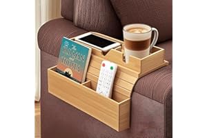 Couch Arm Tray-Detachable Couch Cup Holder, Bamboo Sofa Armrest Table with Anti-Slip Pad, Sofa Armrest Tray Table (Bamboo-A)