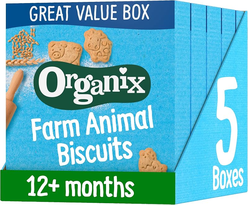 Organix Farm Animal Biscuits Organic Toddler Snack 12+ Months 100 g Pack of 5