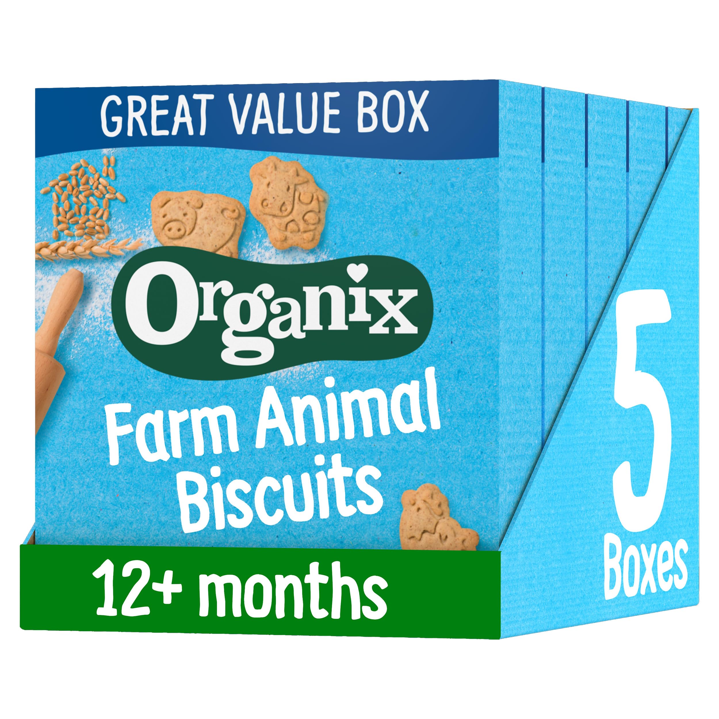 Organix Farm Animal Biscuits, Organic Toddler Snack, 12+ Months, 100 g (Pack of 5)