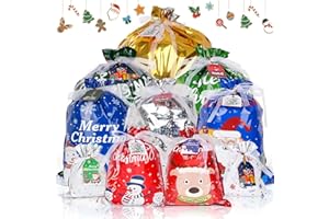 Christmas Drawstring Gift Bags, 30 Packs Wrapping Gift Bags with Colorful Tags, Assorted Sizes Holiday Gift Bag ( Jumbo Large