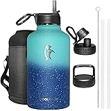 64 oz Water Bottle Insulated with Straw&3 Lids, Coolflask Half Gallon Water Jug Galaxy Large Metal Stainless Steel Vacuum Fla